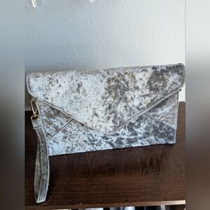 Lulus Crushed Velvet Gray Envelope Clutch Bag Wristlet